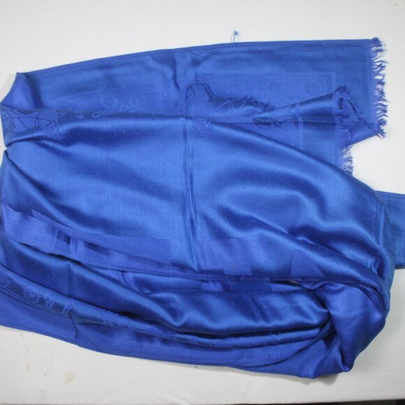 HERMES Scarf Shawl Wrap Stole 65% Cashmere 35% Silk Blue Used - Picture 11 of 14